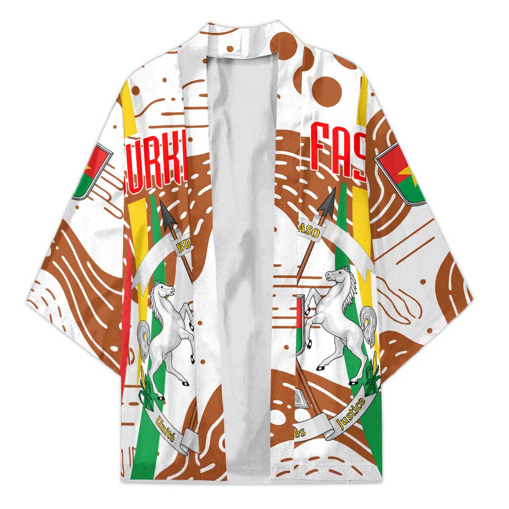 Burkina Faso Kimono with Brown White Yellow Abstract Design - Wonder Print Shop