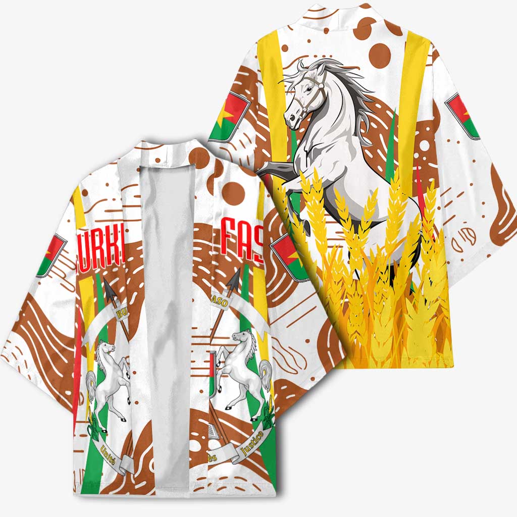 Burkina Faso Kimono with Brown White Yellow Abstract Design - Wonder Print Shop