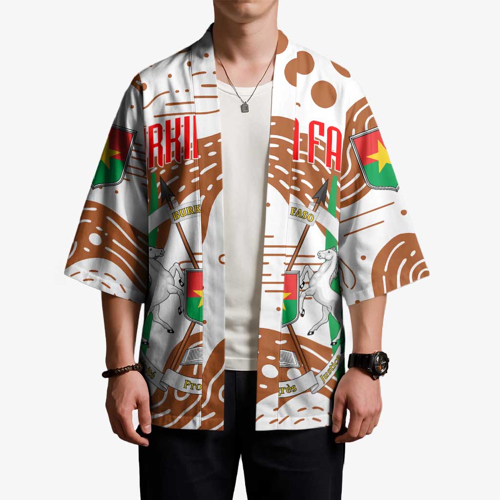 Burkina Faso Kimono with Brown White Yellow Abstract Design - Wonder Print Shop