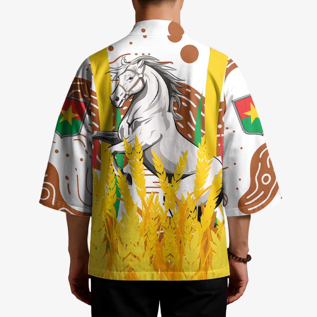 Burkina Faso Kimono with Brown White Yellow Abstract Design - Wonder Print Shop