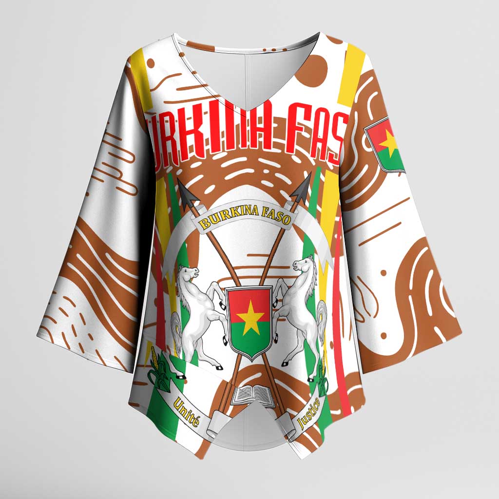 Burkina Faso Kimono Sleeve Blouse with Brown White Yellow Abstract Design - Wonder Print Shop