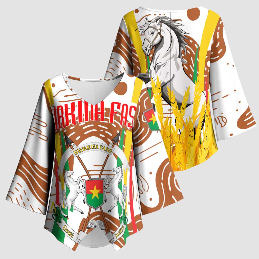 Burkina Faso Kimono Sleeve Blouse with Brown White Yellow Abstract Design - Wonder Print Shop