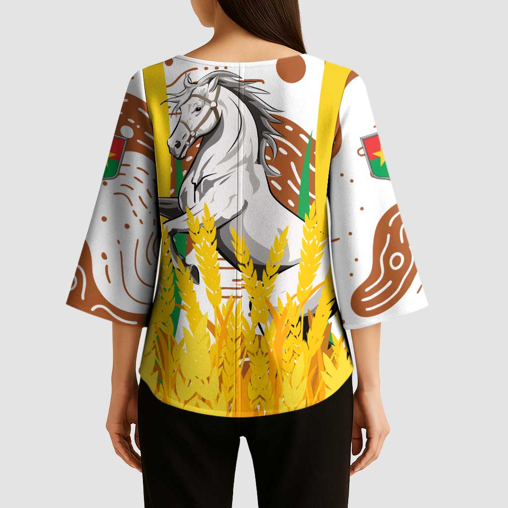 Burkina Faso Kimono Sleeve Blouse with Brown White Yellow Abstract Design - Wonder Print Shop