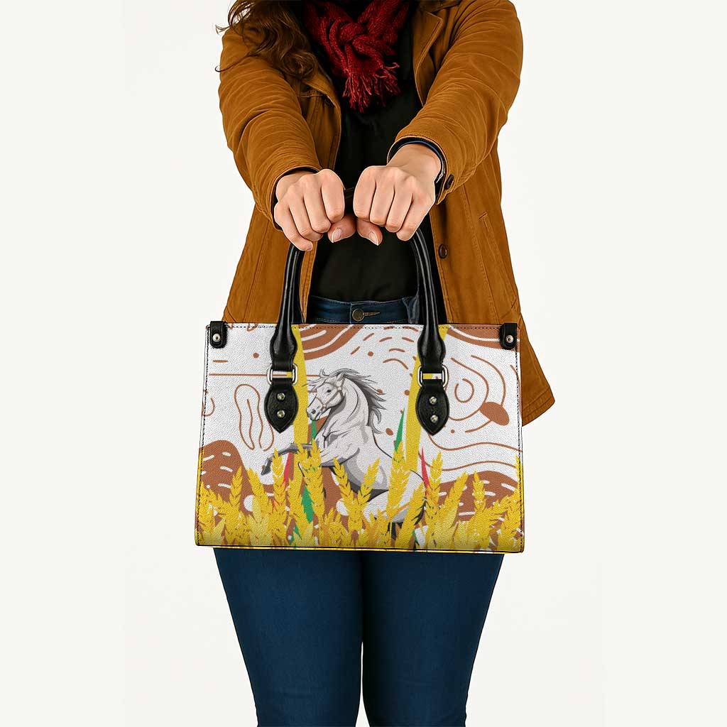 Burkina Faso Leather Bag with Brown White Yellow Abstract Design - Wonder Print Shop