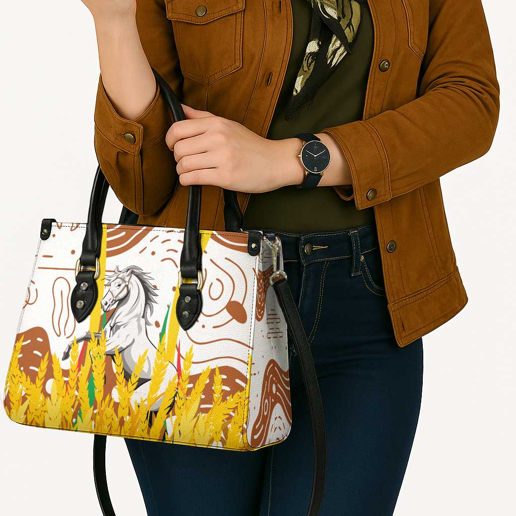 Burkina Faso Leather Bag with Brown White Yellow Abstract Design - Wonder Print Shop
