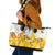 Burkina Faso Leather Tote Bag with Brown White Yellow Abstract Design - Wonder Print Shop