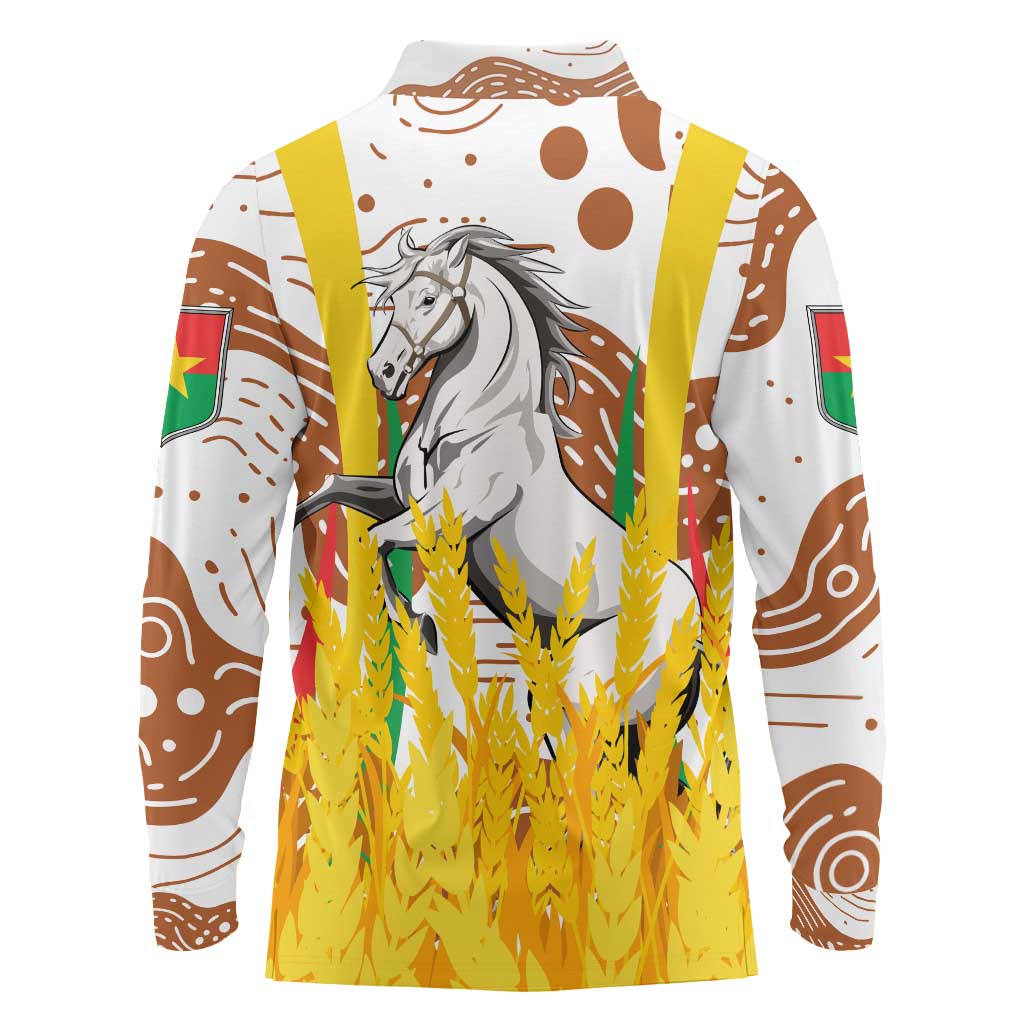 Burkina Faso Long Sleeve Polo Shirt with Brown White Yellow Abstract Design - Wonder Print Shop