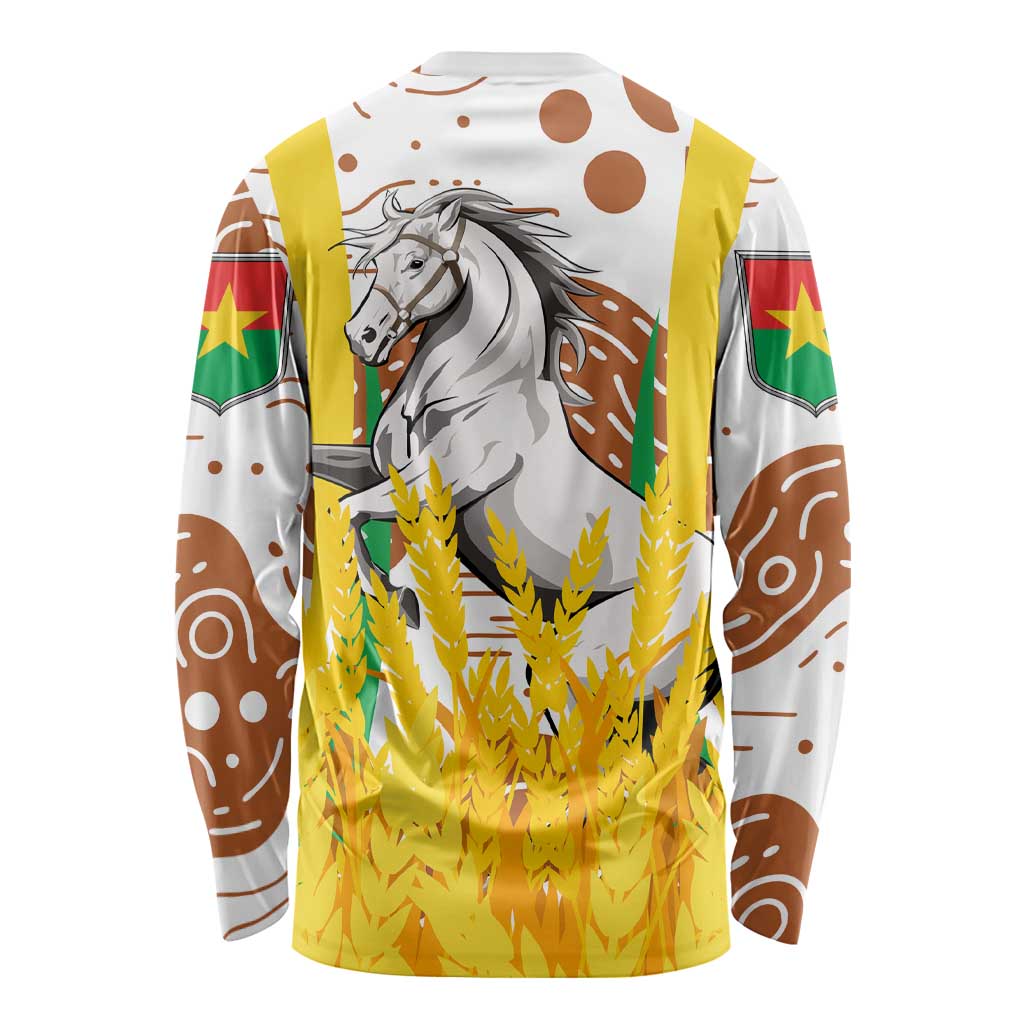 Burkina Faso Long Sleeve Shirt with Brown White Yellow Abstract Design - Wonder Print Shop