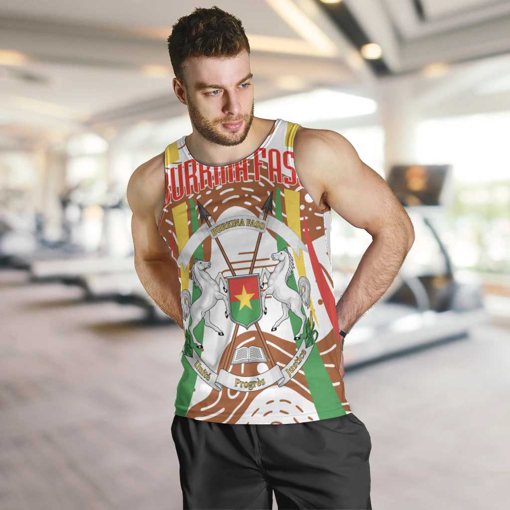 Burkina Faso Men Tank Top with Brown White Yellow Abstract Design - Wonder Print Shop