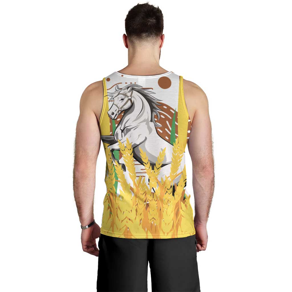 Burkina Faso Men Tank Top with Brown White Yellow Abstract Design - Wonder Print Shop