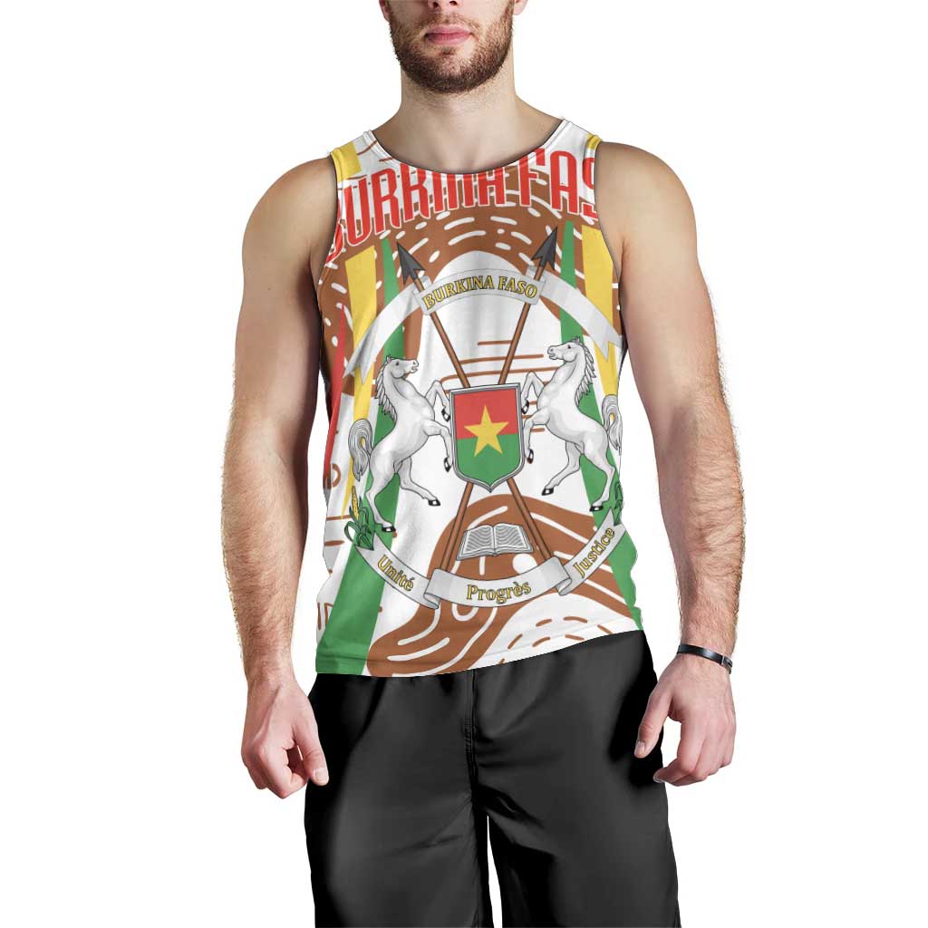 Burkina Faso Men Tank Top with Brown White Yellow Abstract Design - Wonder Print Shop