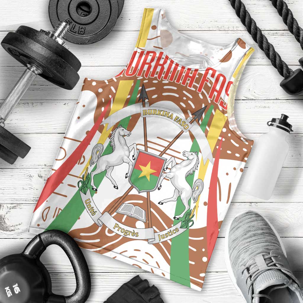 Burkina Faso Men Tank Top with Brown White Yellow Abstract Design - Wonder Print Shop
