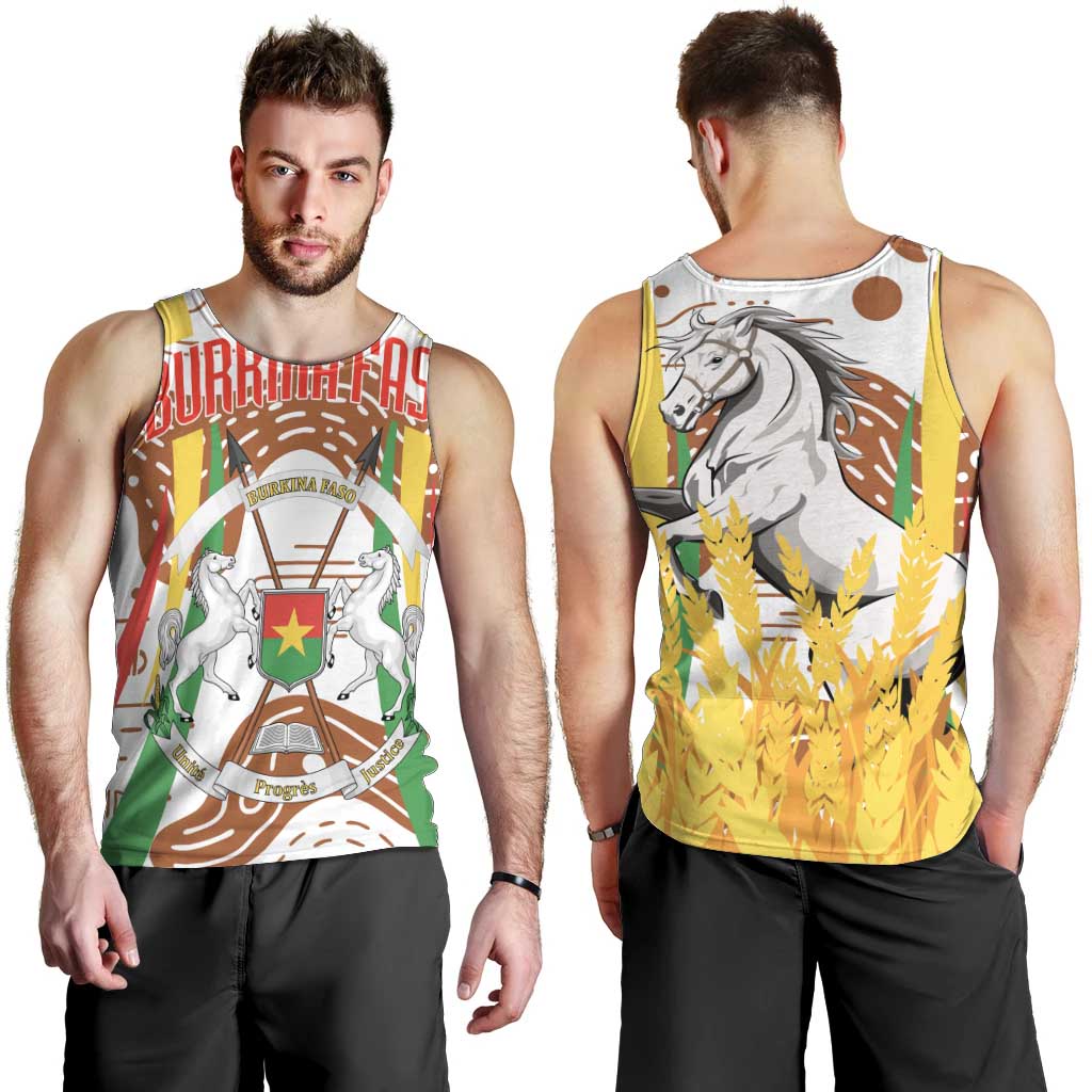 Burkina Faso Men Tank Top with Brown White Yellow Abstract Design - Wonder Print Shop