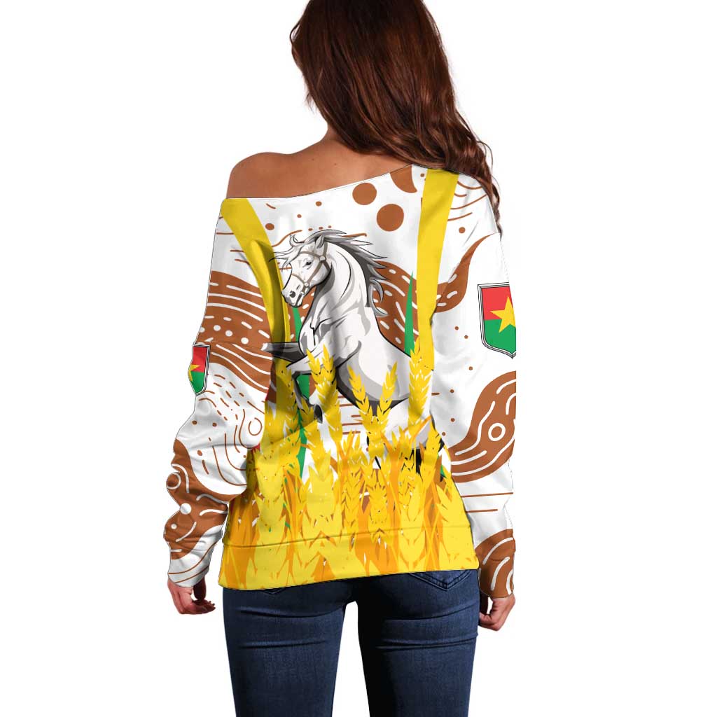 Burkina Faso Off Shoulder Sweater with Brown White Yellow Abstract Design - Wonder Print Shop