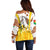 Burkina Faso Off Shoulder Sweater with Brown White Yellow Abstract Design - Wonder Print Shop