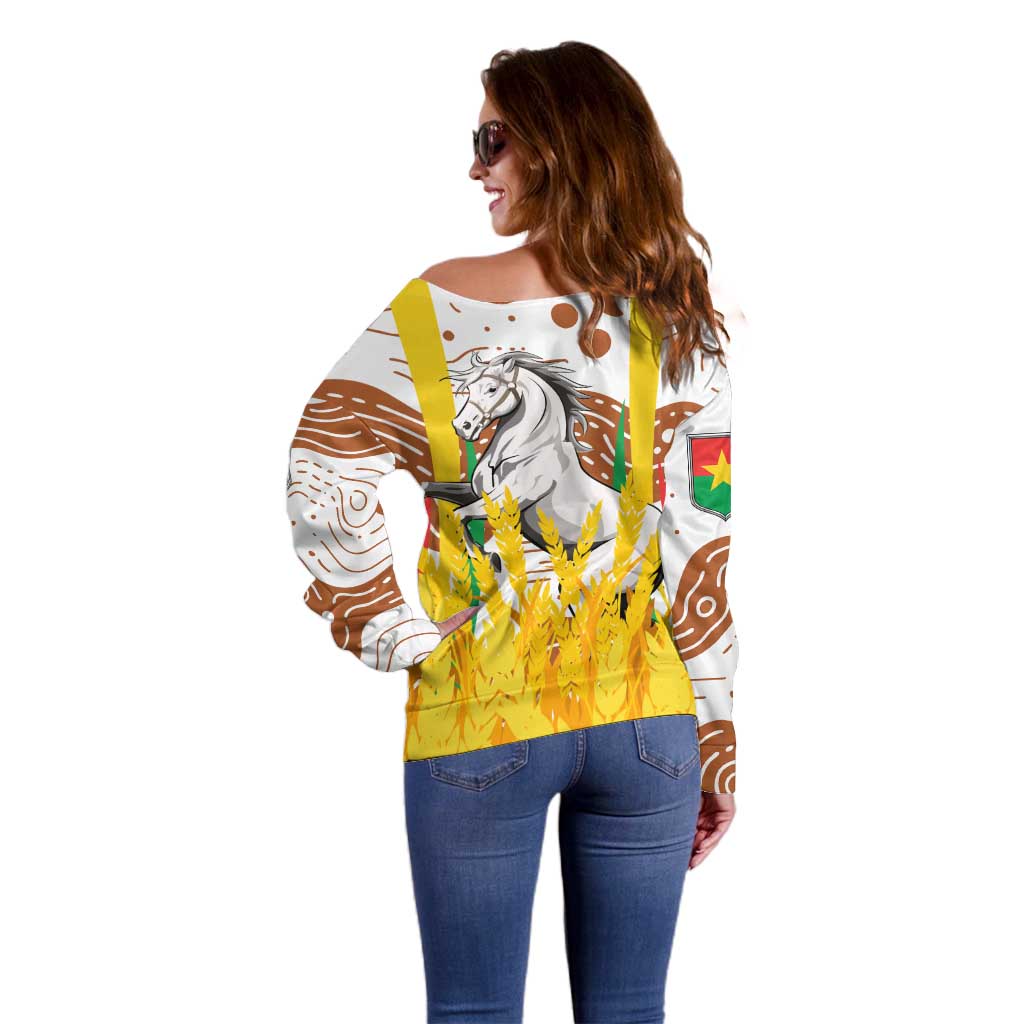 Burkina Faso Off Shoulder Sweater with Brown White Yellow Abstract Design - Wonder Print Shop