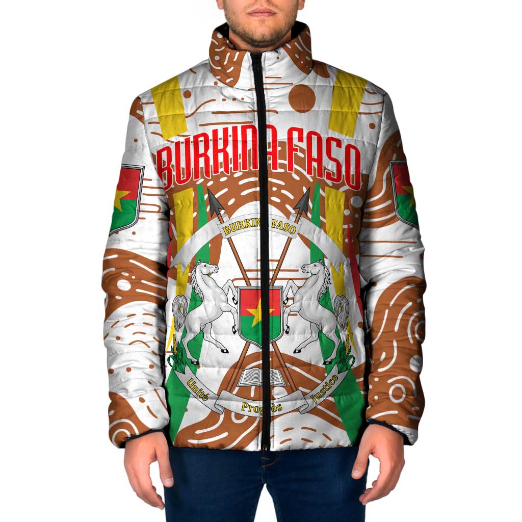 Burkina Faso Padded Jacket with Brown White Yellow Abstract Design - Wonder Print Shop