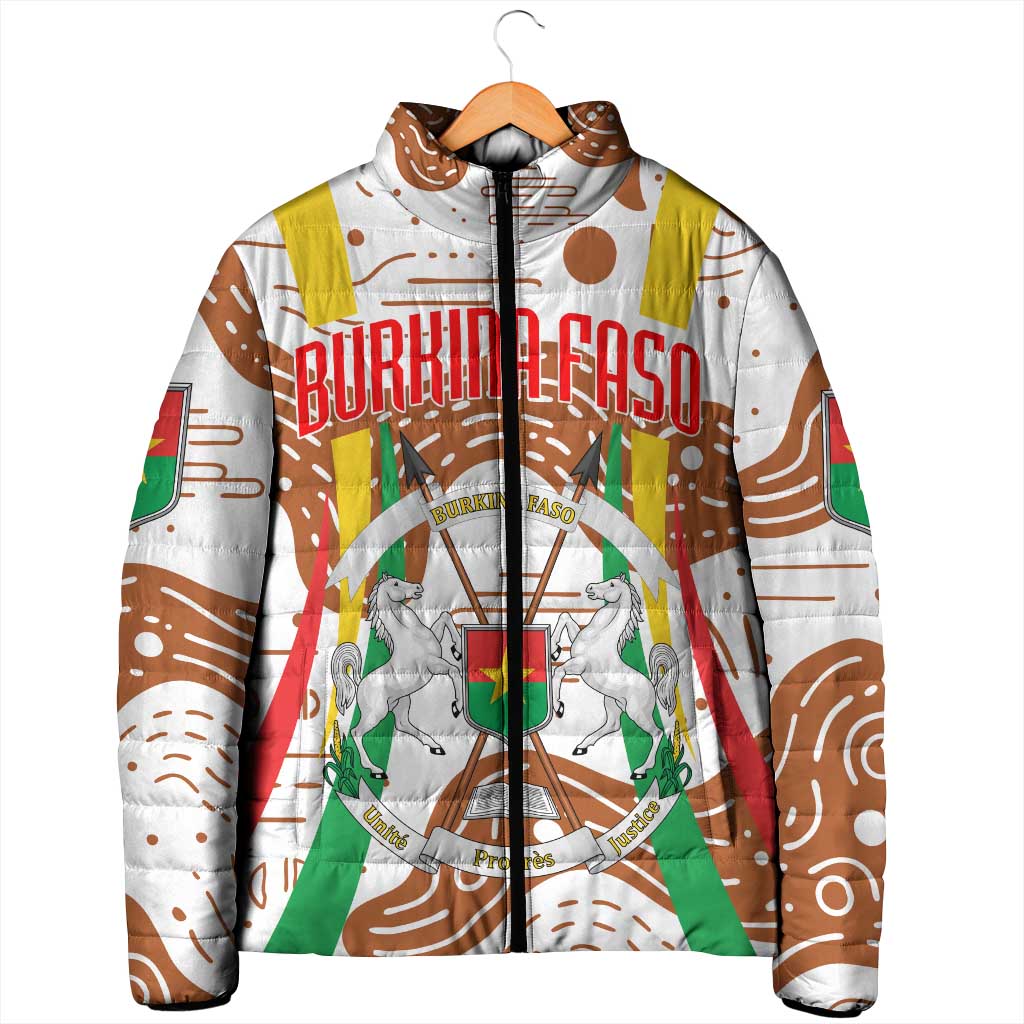 Burkina Faso Padded Jacket with Brown White Yellow Abstract Design - Wonder Print Shop