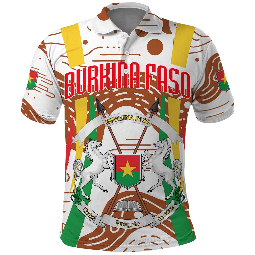 Burkina Faso Polo Shirt with Brown White Yellow Abstract Design - Wonder Print Shop