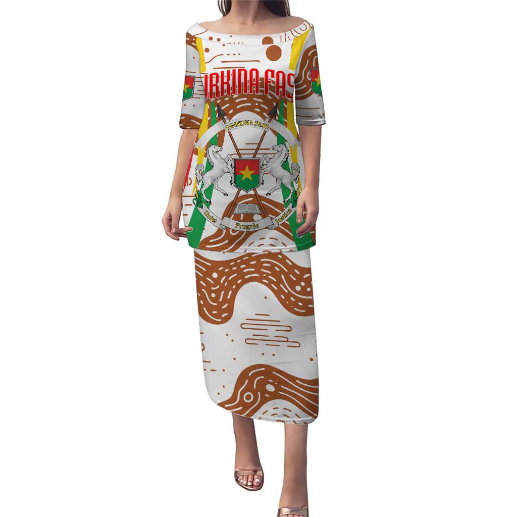 Burkina Faso Puletasi with Brown White Yellow Abstract Design - Wonder Print Shop