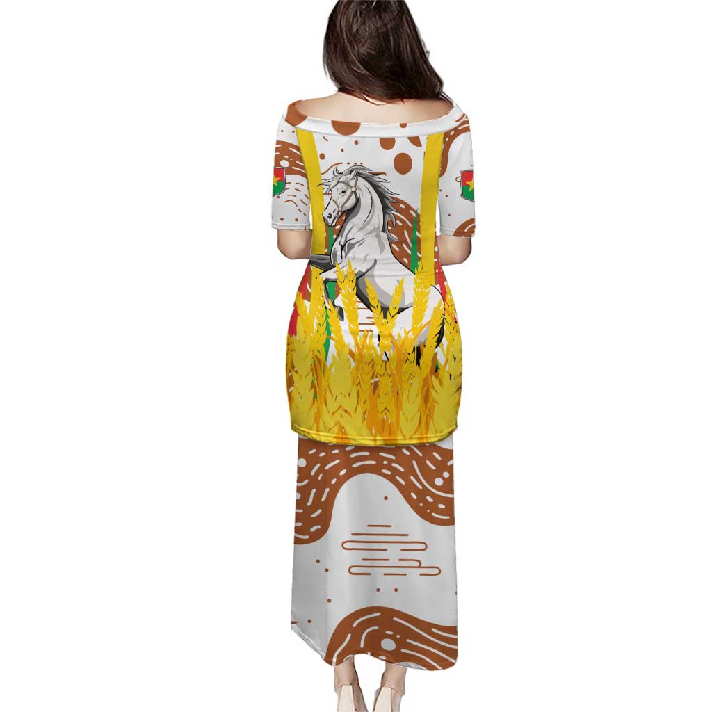 Burkina Faso Puletasi with Brown White Yellow Abstract Design - Wonder Print Shop