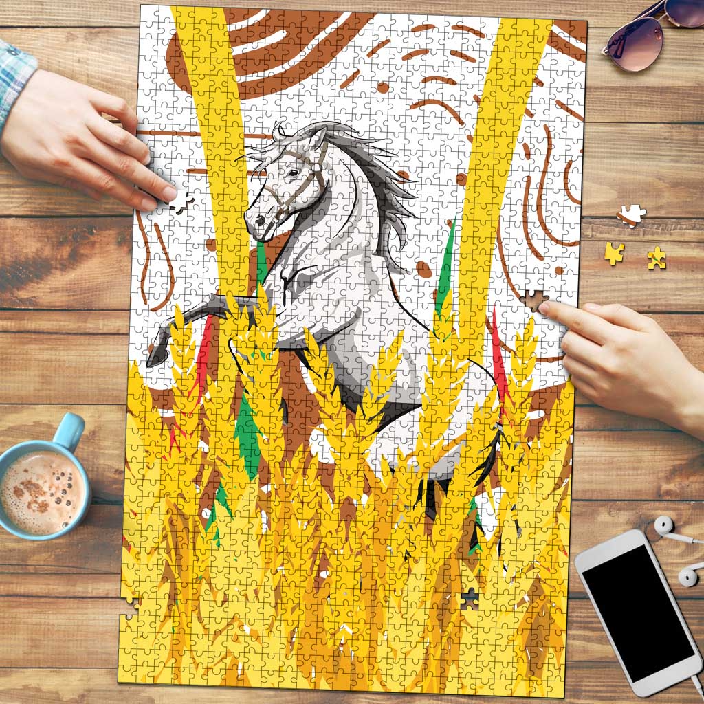 Burkina Faso Puzzle with Brown White Yellow Abstract Design - Wonder Print Shop