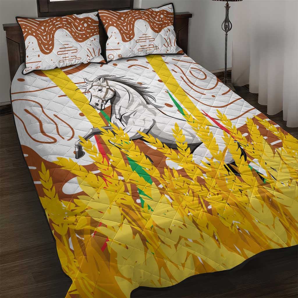 Burkina Faso Quilt Bed Set with Brown White Yellow Abstract Design - Wonder Print Shop