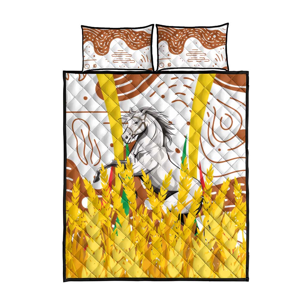 Burkina Faso Quilt Bed Set with Brown White Yellow Abstract Design - Wonder Print Shop