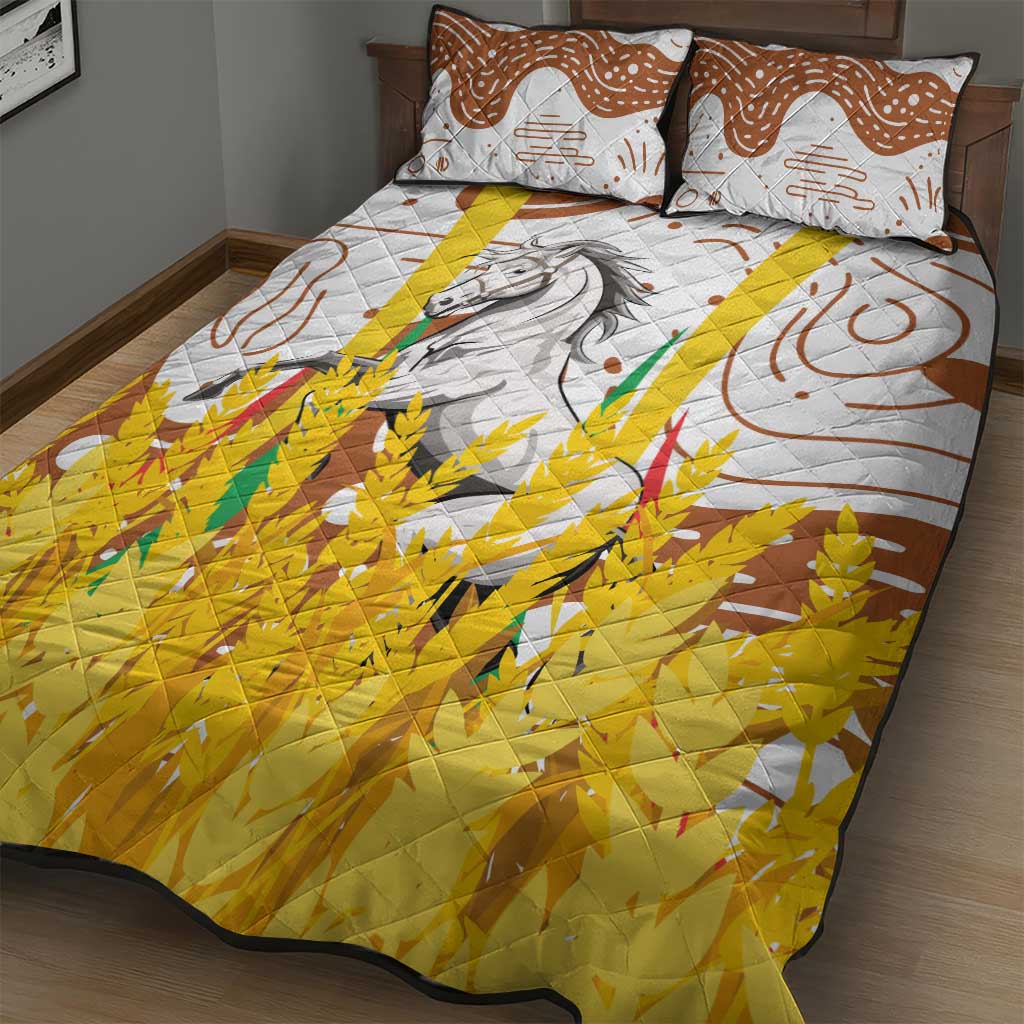 Burkina Faso Quilt Bed Set with Brown White Yellow Abstract Design - Wonder Print Shop