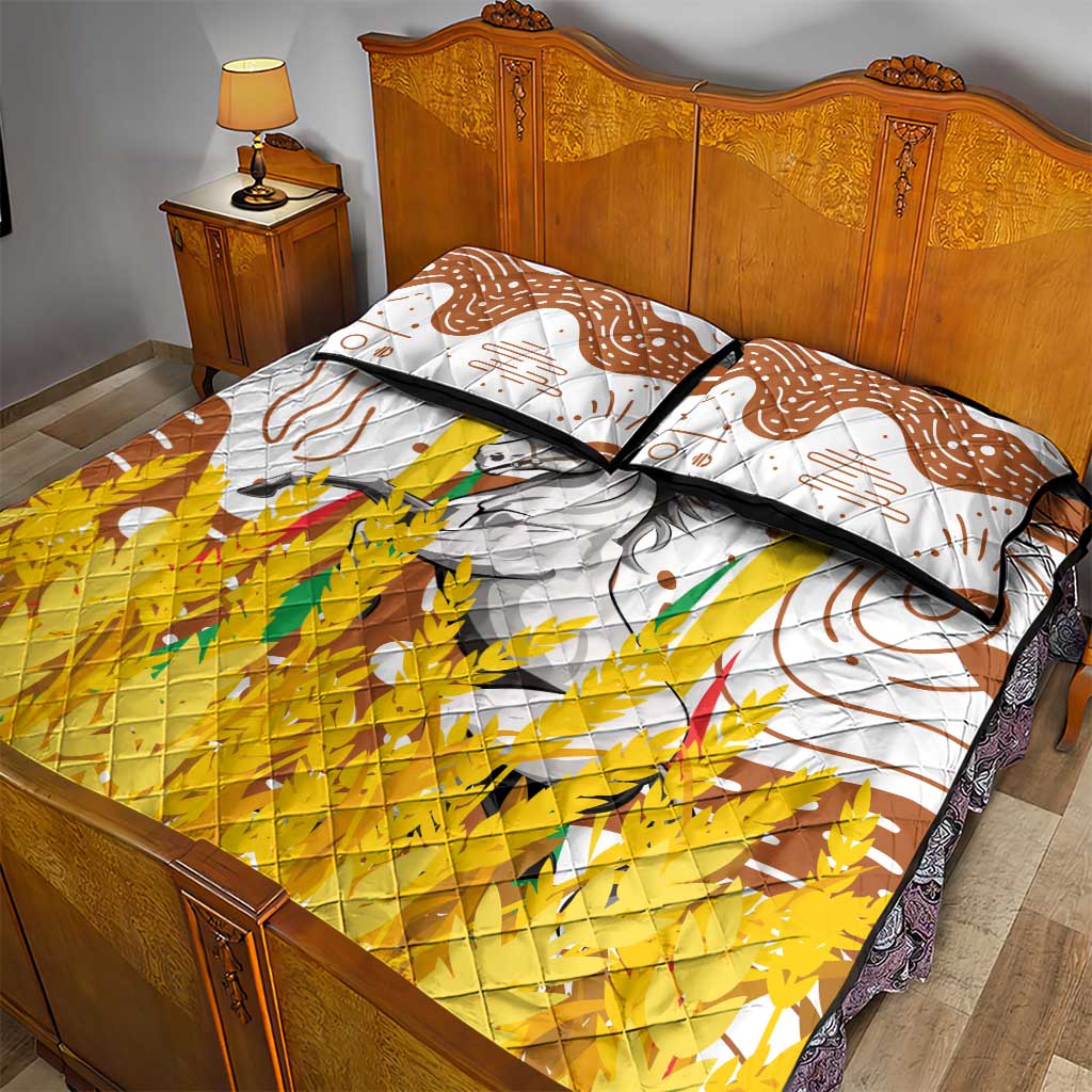 Burkina Faso Quilt Bed Set with Brown White Yellow Abstract Design - Wonder Print Shop