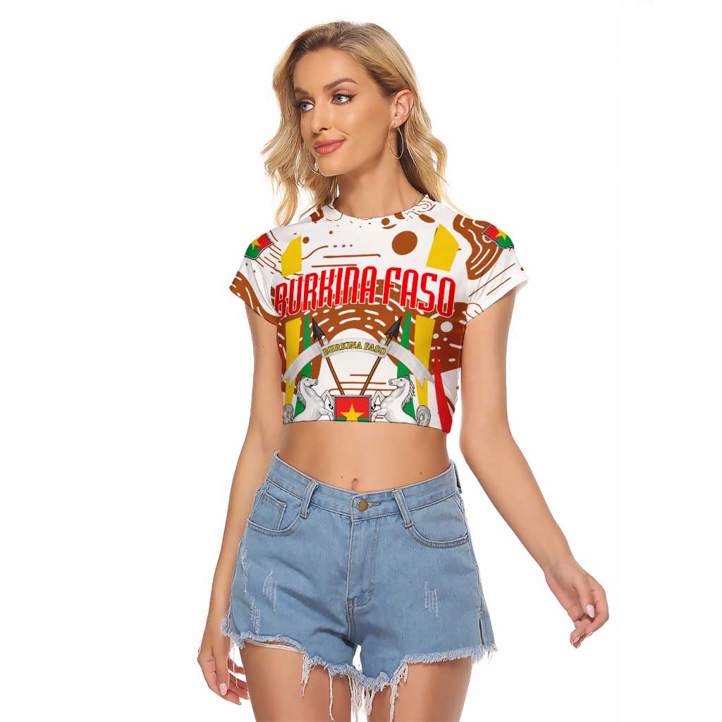 Burkina Faso Raglan Cropped T Shirt with Brown White Yellow Abstract Design - Wonder Print Shop