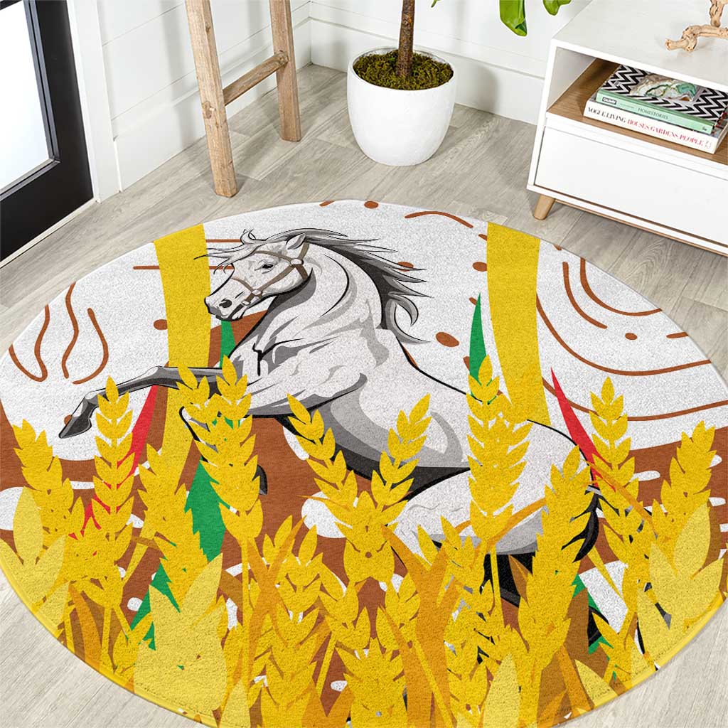 Burkina Faso Round Carpet with Brown White Yellow Abstract Design - Wonder Print Shop