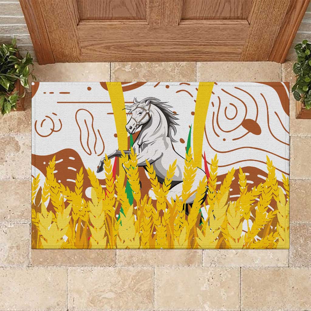 Burkina Faso Rubber Doormat with Brown White Yellow Abstract Design - Wonder Print Shop