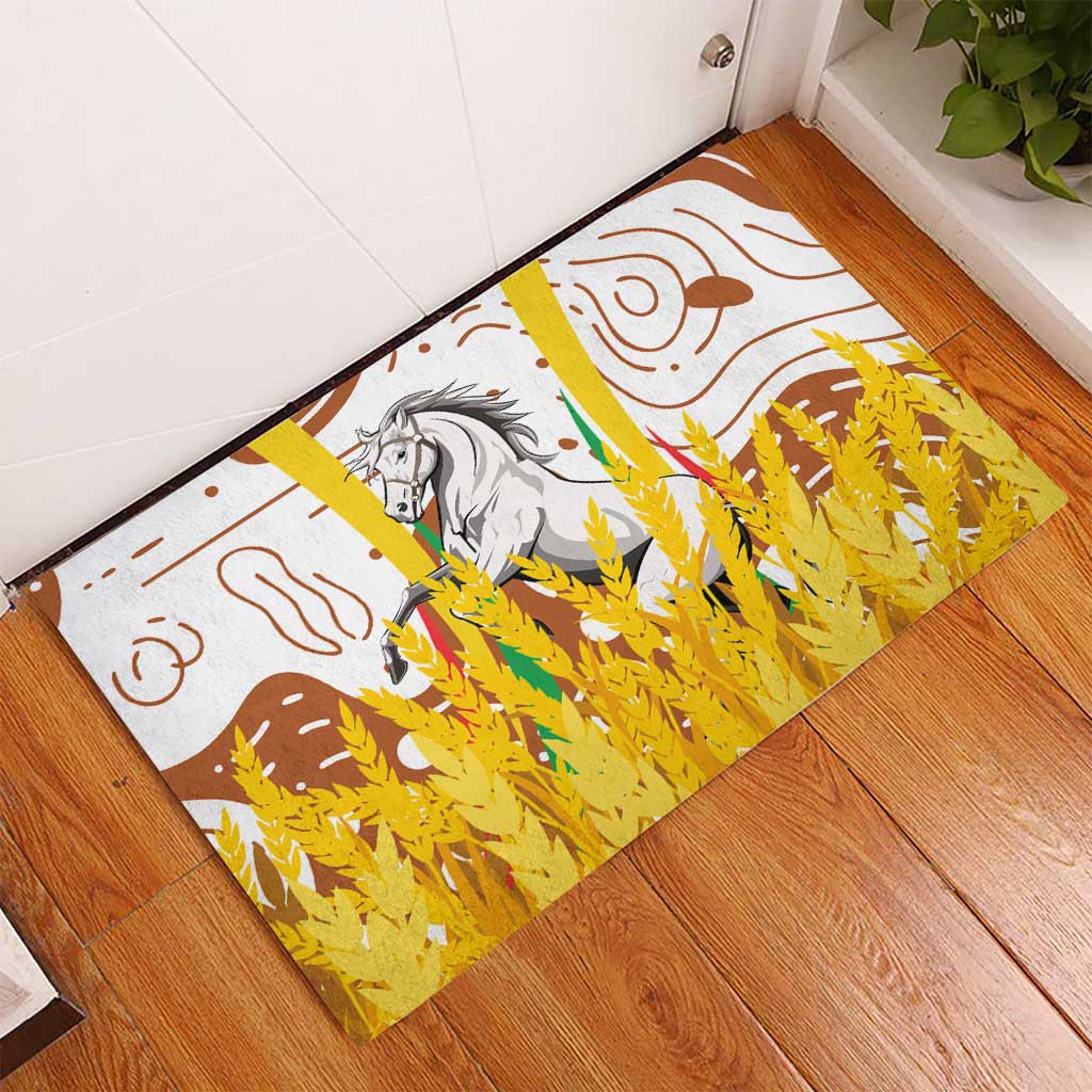 Burkina Faso Rubber Doormat with Brown White Yellow Abstract Design - Wonder Print Shop
