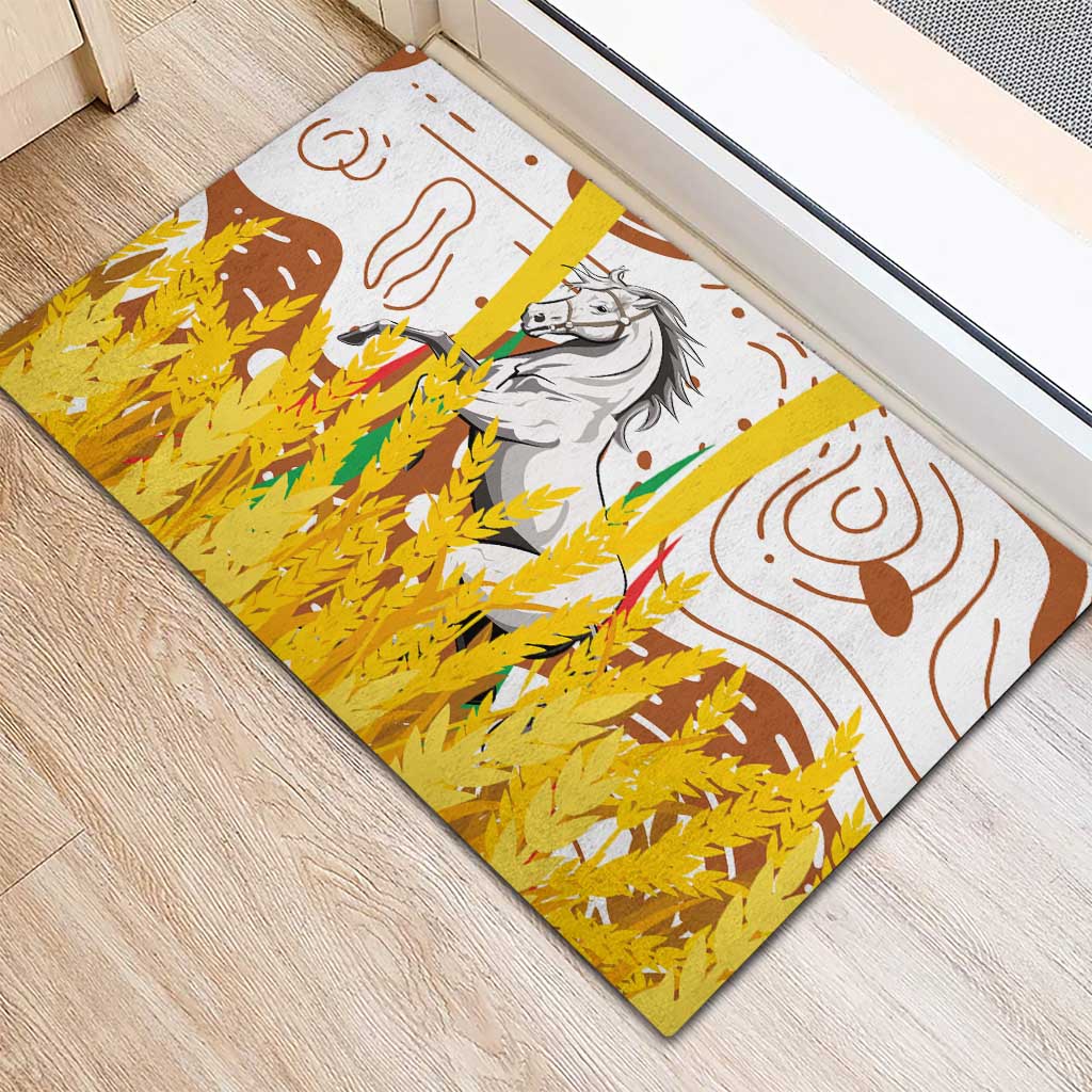 Burkina Faso Rubber Doormat with Brown White Yellow Abstract Design - Wonder Print Shop
