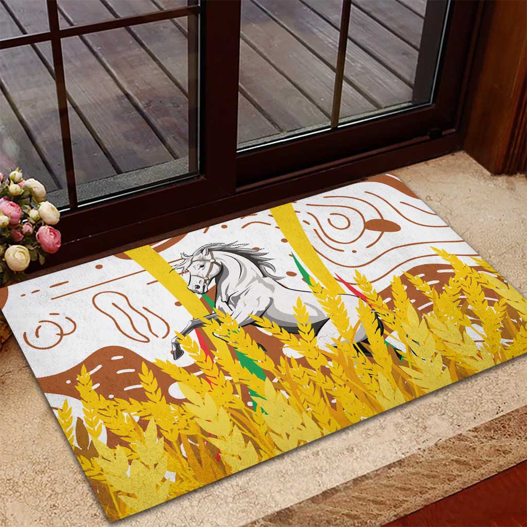 Burkina Faso Rubber Doormat with Brown White Yellow Abstract Design - Wonder Print Shop
