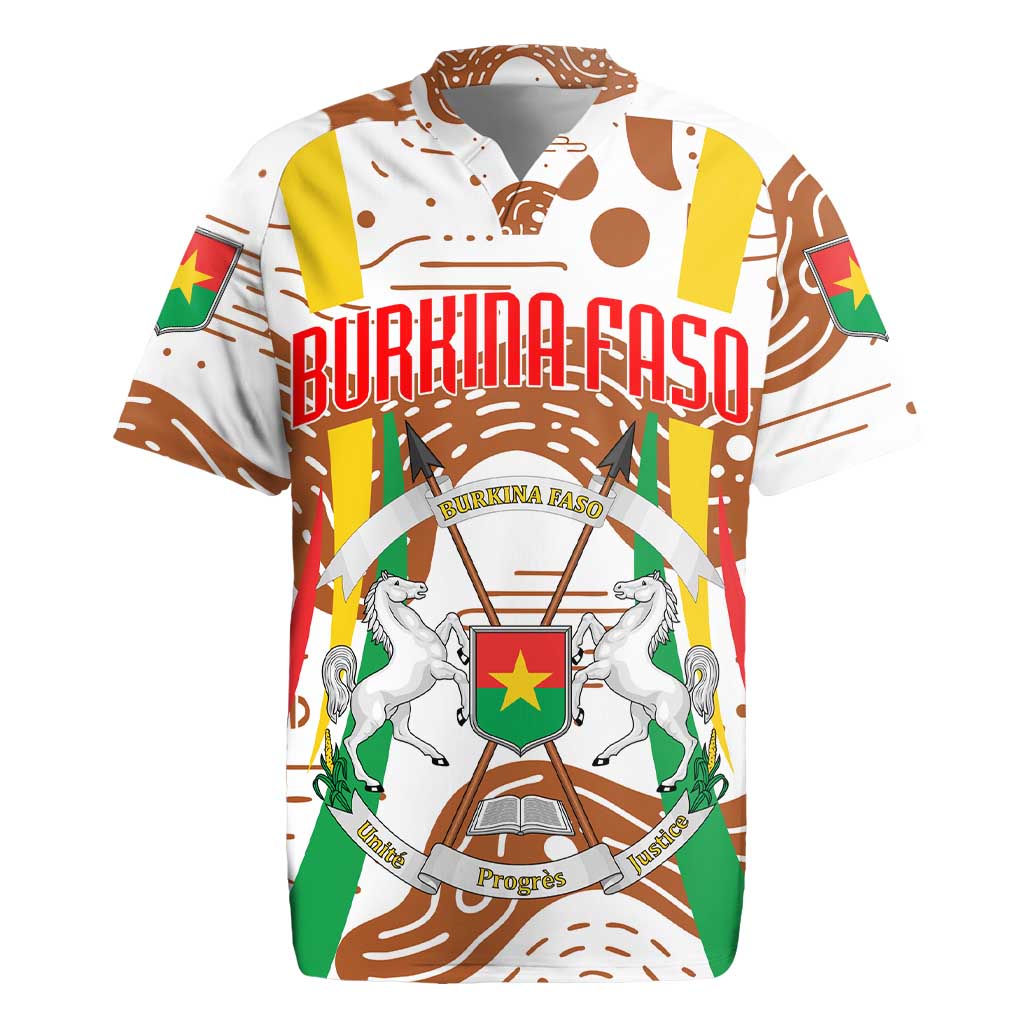 Burkina Faso Rugby Jersey with Brown White Yellow Abstract Design - Wonder Print Shop