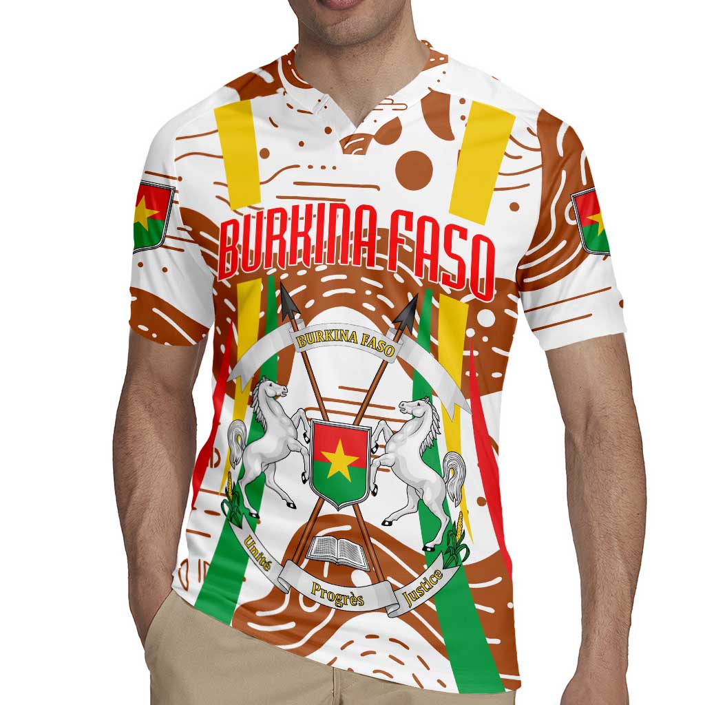Burkina Faso Rugby Jersey with Brown White Yellow Abstract Design - Wonder Print Shop