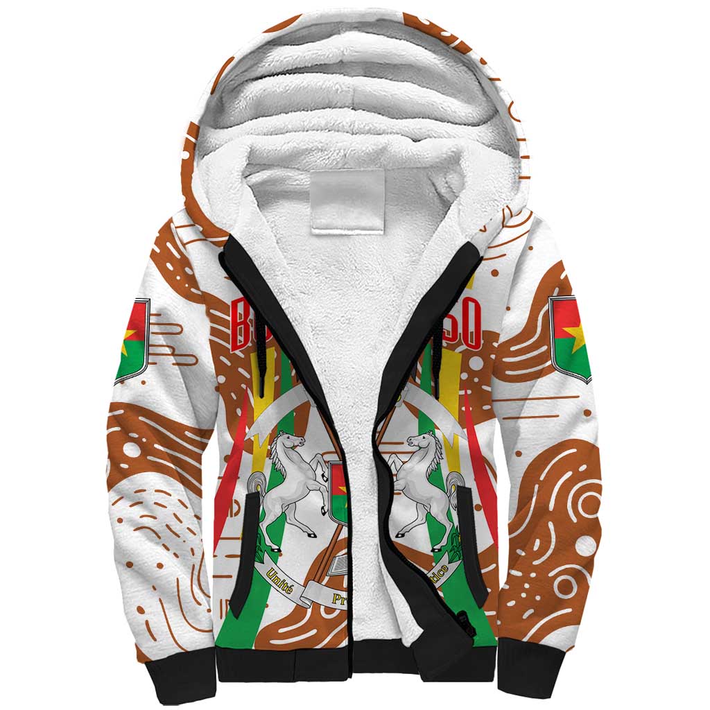 Burkina Faso Sherpa Hoodie with Brown White Yellow Abstract Design - Wonder Print Shop