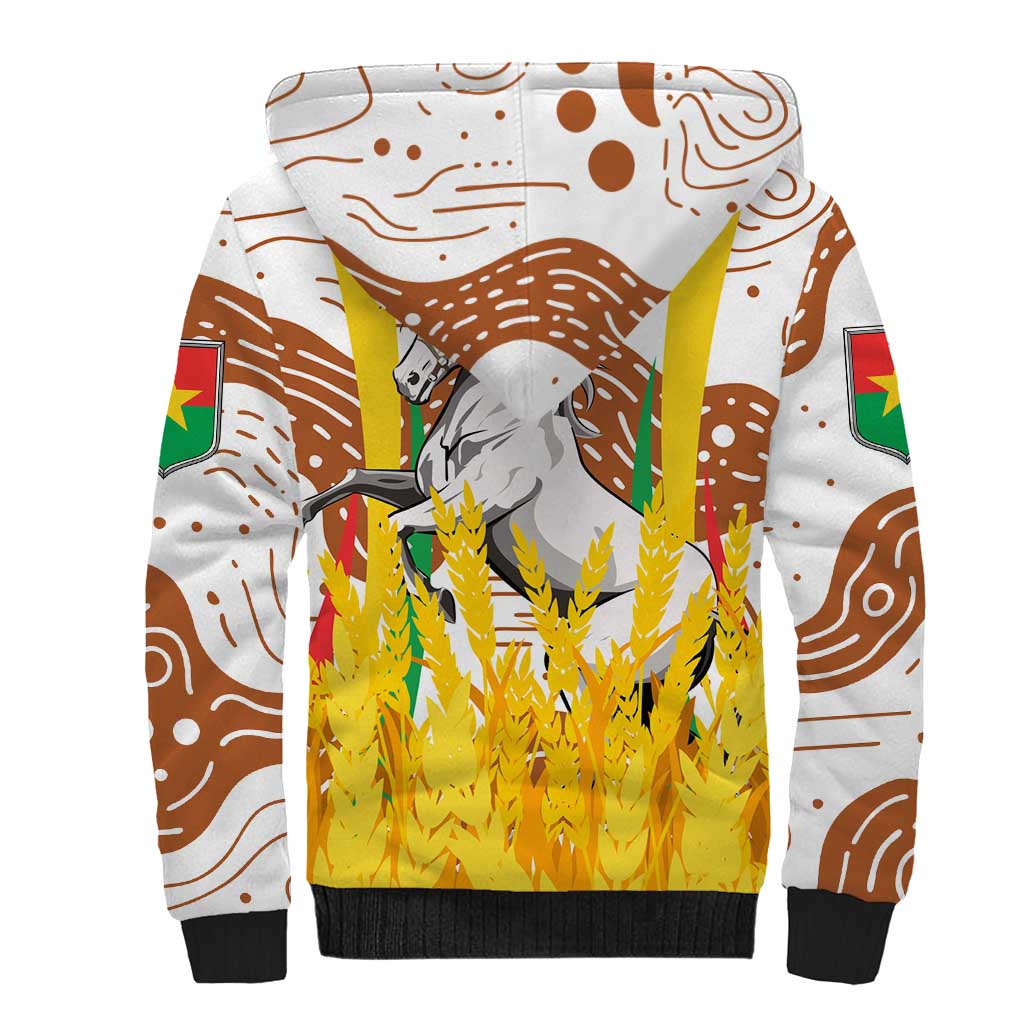 Burkina Faso Sherpa Hoodie with Brown White Yellow Abstract Design - Wonder Print Shop