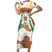 Burkina Faso Short Sleeve Bodycon Dress with Brown White Yellow Abstract Design - Wonder Print Shop