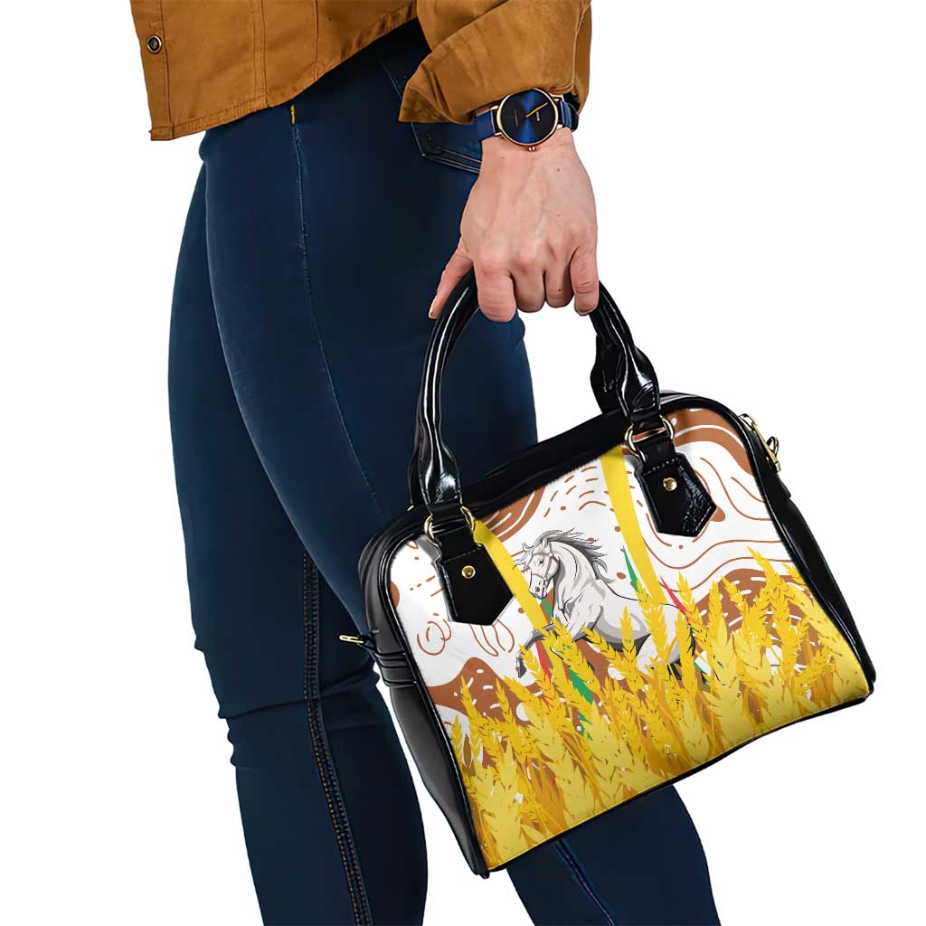Burkina Faso Shoulder Handbag with Brown White Yellow Abstract Design - Wonder Print Shop