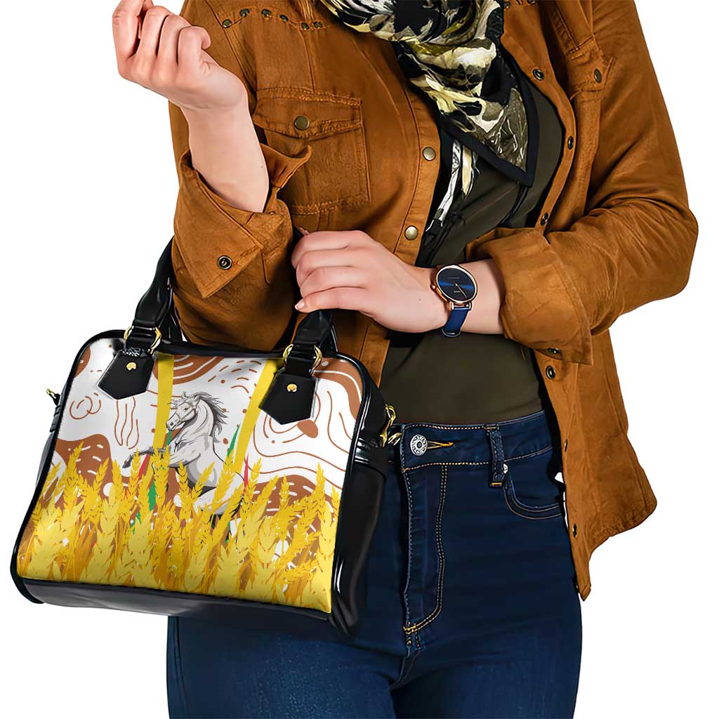 Burkina Faso Shoulder Handbag with Brown White Yellow Abstract Design - Wonder Print Shop