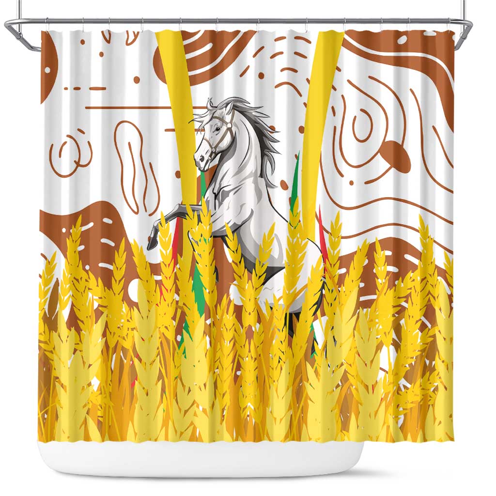 Burkina Faso Shower Curtain with Brown White Yellow Abstract Design - Wonder Print Shop