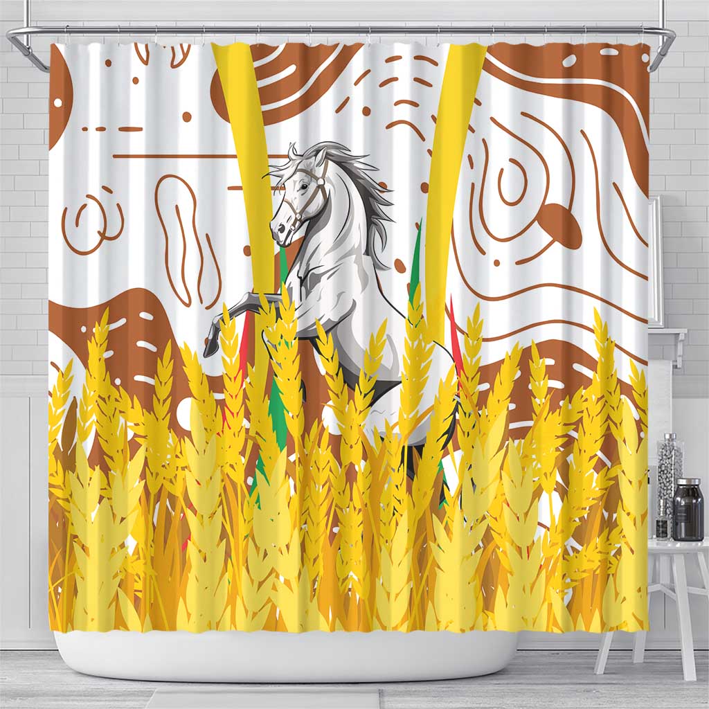 Burkina Faso Shower Curtain with Brown White Yellow Abstract Design - Wonder Print Shop