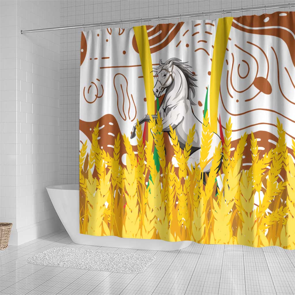 Burkina Faso Shower Curtain with Brown White Yellow Abstract Design - Wonder Print Shop