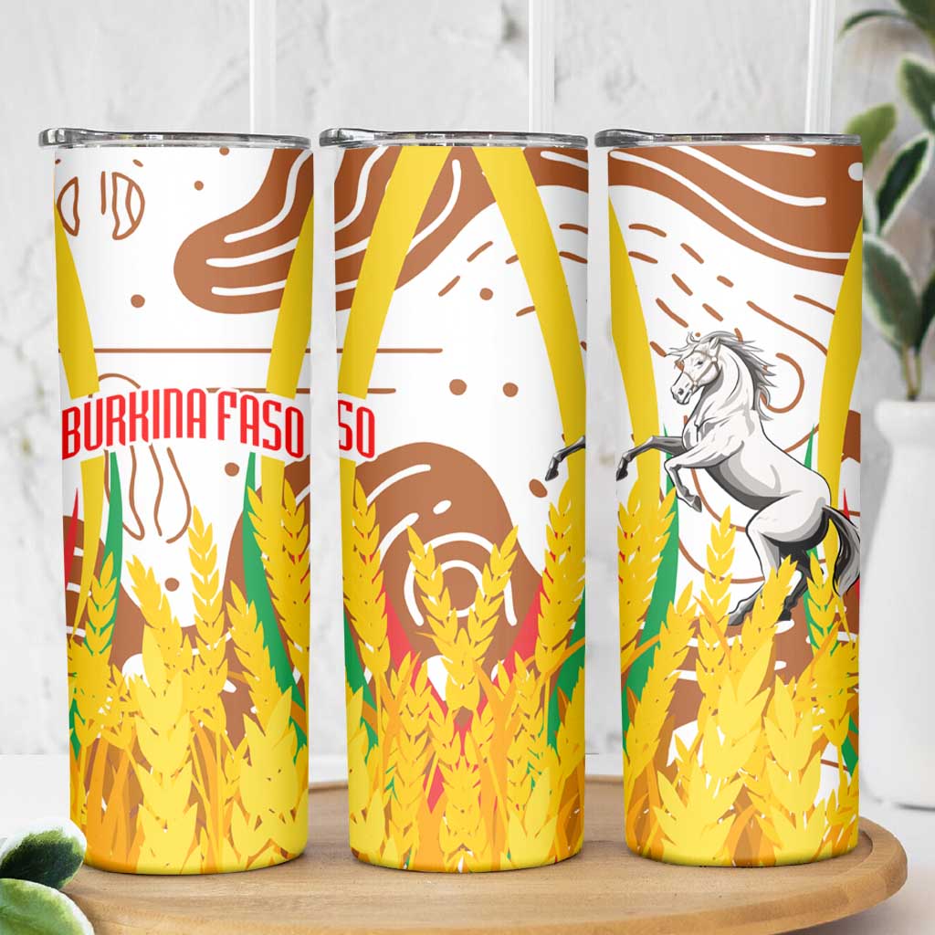 Burkina Faso Skinny Tumbler with Brown White Yellow Abstract Design - Wonder Print Shop