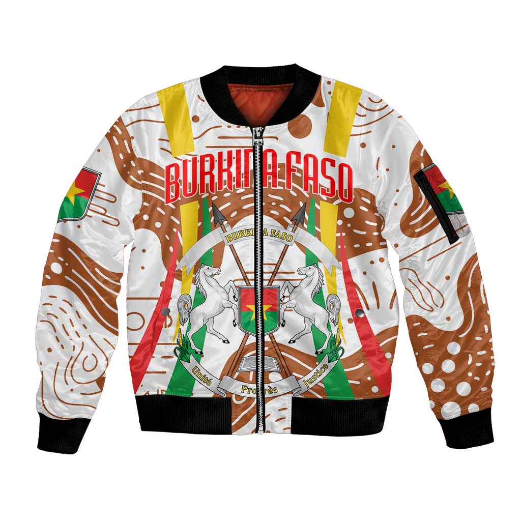 Burkina Faso Sleeve Zip Bomber Jacket with Brown White Yellow Abstract Design - Wonder Print Shop