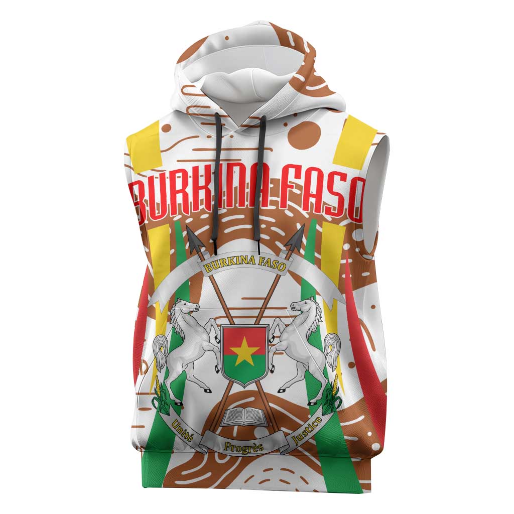 Burkina Faso Sleeveless Hoodie with Brown White Yellow Abstract Design - Wonder Print Shop