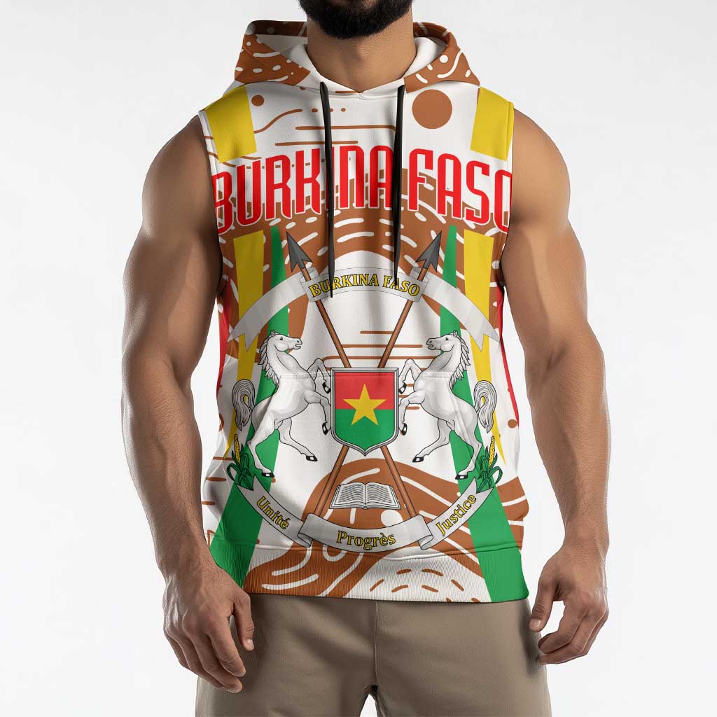 Burkina Faso Sleeveless Hoodie with Brown White Yellow Abstract Design - Wonder Print Shop